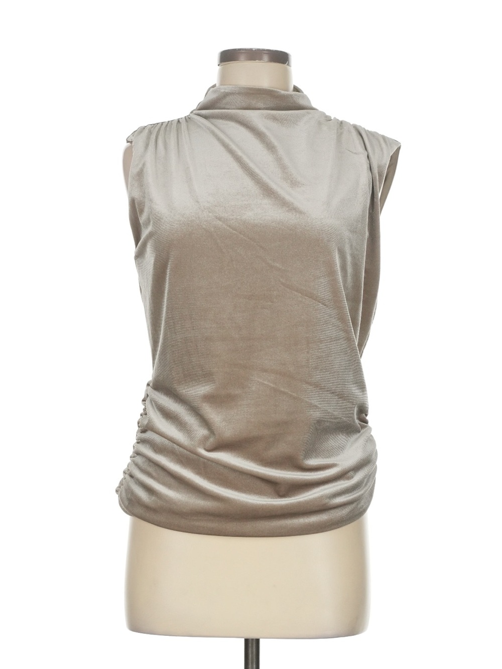 Melrose and Market Satin-Look Mock Neck Sleeveless Top - Taupe